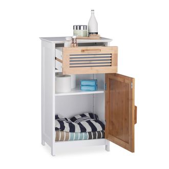 Relaxdays Armario De Ba&ntilde;o, Estrecho, Natural, Altura Ajustable, Mdf, Blanco, 70x40x28,5 Cm - Relaxdays