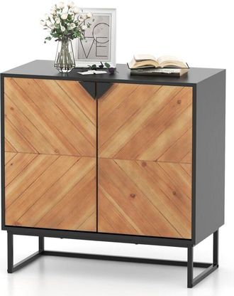 Costway Credenza Bassa per Soggiorno con 2 Ante e 2 Ripiani, Mobile da Cucina Moderno in Legno di Abete, Mobiletto con Gambe in Metallo per Salotto e