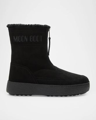 Moon Boot L-Track Lara Shearling-Trim Suede Boots