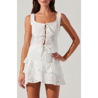 ASTR the Label Kensley Embroidered Eyelet Cotton Tie Front Camisole in White at Nordstrom Rack, Size Large