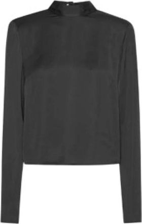 Rotate Zwarte Satijnen Wrap Top met Lavalli&egrave;re Halslijn - Dames - Blouses - Zwart - S - Satijn - Overhemden