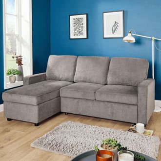 Home Source Industries Sectional Corner Sofa Pull-Out Sofa Bed Sleeper Couch Upholstered in Grey