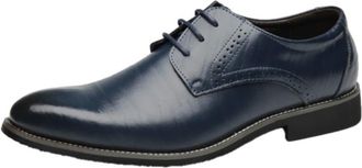 Generic Mens Brogues Pointed Toe Lace Up Dress Shoes Breathable Embossed Design Business Casual Wedding Fashion Leather Footwear(Blue,10.5)