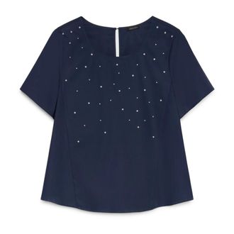 Fiorella Rubino Overhemden, Dames, Blauw, XL, Katoen, Katoenen blouse met kraalversieringen