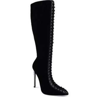 Zigi Soho Rudy Pointed Toe Lace Up Knee High Boot in Black at Nordstrom, Size 6