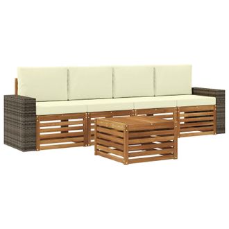 vidaXL Conjunto De Sof&aacute;s De Exterior Con Coj&iacute;n 5 Pcs Natural Y Crema Vidaxl