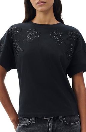 Rag & Bone Kelly Beaded Floral Boxy T-Shirt in Black at Nordstrom Rack, Size X-Small
