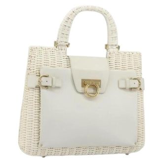 Ferragamo Pre-owned Handbags, female, White, Size: ONE SIZE Pre-owned Rattan Hand Bag