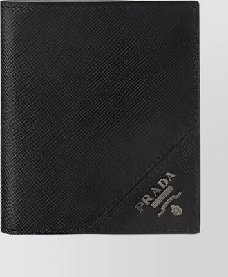 Prada leather billfold wallet logo plate
