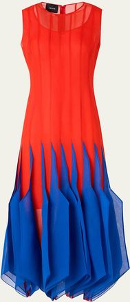 Akris Sleeveless Panama Silk Organza Seamed Midi Dress