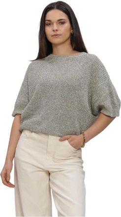 Simple Truien & Vesten, Dames, Grijs, S, Linnen, Top met korte mouwen