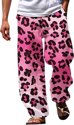 Generic Mens Hippie Trousers - Leopard Print, Harem Pants Mens Japanese Casual 3D Print Trousers Drawstring Pockets Comfortable Lightweight Track Pants Mens L