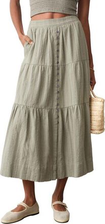 Marine Layer Lana Tiered Cotton Maxi Skirt in Sage at Nordstrom, Size X-Large