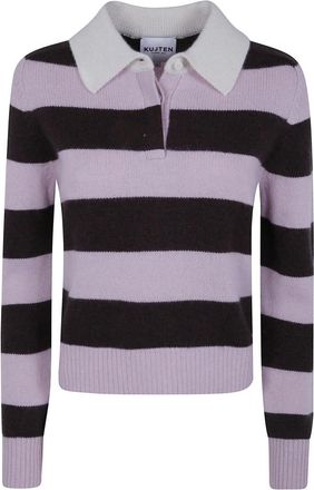 Kujten Royce Stripe Polo Neck - Dames - Cashmere truien - Veelkleurig - M - Kasjmier - Truien & Vesten