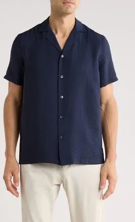 Nordstrom Hammered Satin Camp Shirt in Navy Sapphire at Nordstrom Rack, Size Xx-Large