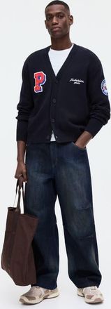 H&M Regular Fit Embroidered-motif Cardigan in Navy Blue/nba at Nordstrom, Size Xx-Large