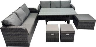 Fimous 9 Seat Outdoor Wicker pe Rattan Garden Furniture Set Dining Table Sofa Set with 3 Stools Dark Grey Mixed - Fimous
