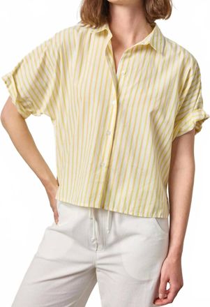 Lilla P Striped Oversized Button Down Dolman Shirt In Sunflower Stripe