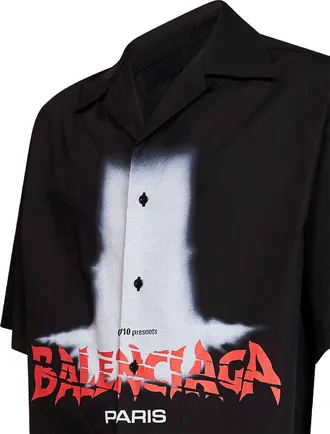 Balenciaga Mens Bowling Short-Sleeve Shirt The Door Black Cotton
