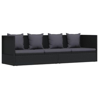 vidaXL Vidaxl - Sof&aacute; De Jard&iacute;n Con Cojines Y Almohadas Rat&aacute;n Sint&eacute;tico Negro