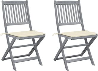 vidaXL Sillas Plegables (2 Unidades) Con Cojines, De Madera Maciza De Acacia. Vidaxl