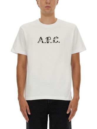 A.P.C. White Graphic Crew Neck T-Shirt