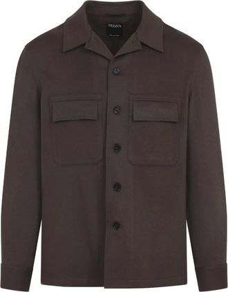 Ermenegildo Zegna Light Jackets, male, Brown, L, Luxury Brown Cashmere Shirt Aw25