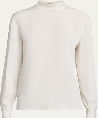 Giorgio Armani Neck-Tie Long-Sleeve Silk Top