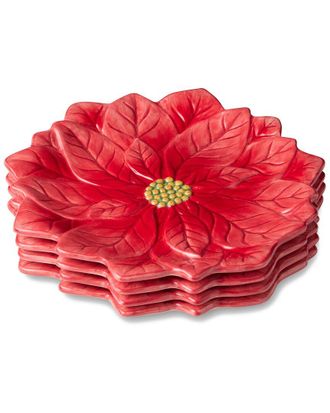 Certified International Set Of 4 Winter Blooms 3D Poinsettia Dessert Plates