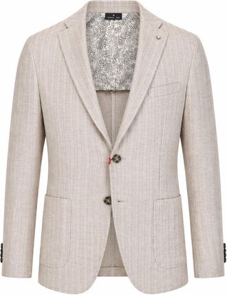 Manuel Ritz Beige Herringbone Half Lined Linen Blazer