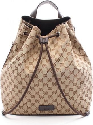 Gucci Beige Brown Gg Canvas Leather Backpack (Pre-Owned)