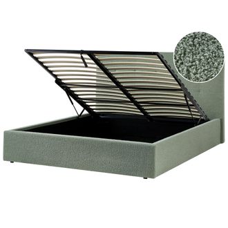Beliani Cama Con Almacenaje Moderna Tapizada De Boucl&eacute; Verde Con Somier 160 X 200 Cm Lorient