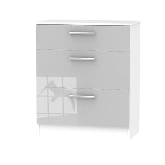 Welcome Furniture Copenhagen Ready Assembled Deep Chest of Drawers with 3 Drawers - Grey Matt & White - Welcome Furniture | TJ Hughes