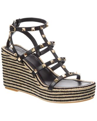 Valentino Rockstud Caged 95 Leather Wedge Sandal
