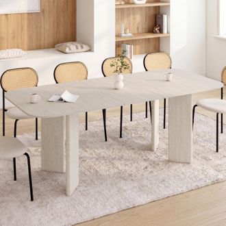 IDMarket Capucine Mesa De Comedor Redonda Rectangular Extensible Para 6-10 Personas Con 4 Patas Redondeadas De Estilo Travertino 160-200