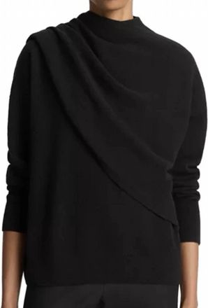 Vince Wool & Cashmere Draped Sweater In Black