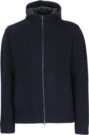 Herno Ribbed Wool Hooded Cardigan - Heren - Truien - Blauw - Maat: 2XL Wol