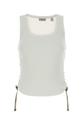 Burberry White Square Neck Ribbed Top