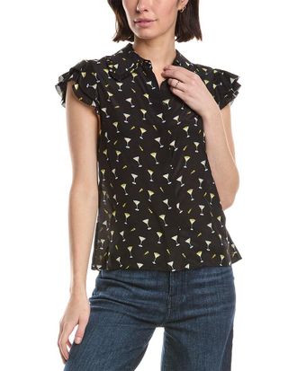Alice & Olivia Alice + Olivia Martel Flutter Sleeve Silk Blouse