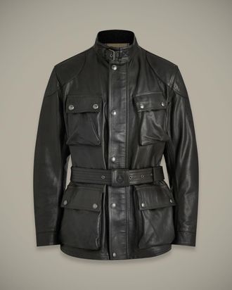 Belstaff Trialmaster Motorcycle Icon Jacket Mens Hand Waxed Leather Antique Black Size 2XL