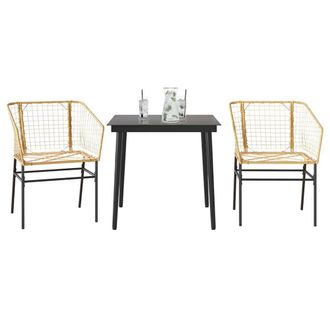 Berkfield Home 3 Piece Garden Dining Set Brown Poly Rattan Glass