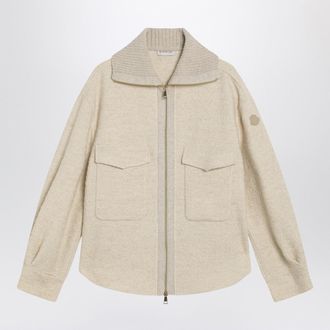Moncler Light Beige Zip Jacket In Wool Blend