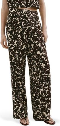 Mango Floral Straight Leg Pants in Ecru at Nordstrom, Size 10