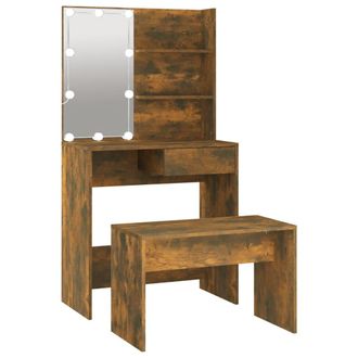 vidaXL Juego De Tocador Con Led Madera Contrachapada Roble Ahumado Vidaxl