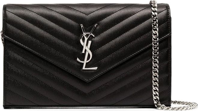 Black Leather Shoulder Bag with Metal Initials - female - Saint Laurent - Cross Body Bags - Black - ONE SIZE - Bags
