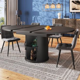 Merax Extendable Round to Oval Dining Table with Storage in Black
