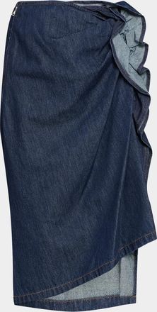 Dries Van Noten Ruffled Denim Midi Skirt