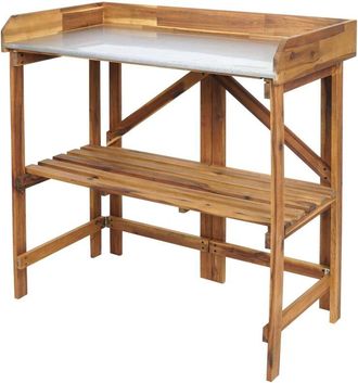 Hhg Nunca Usado] Mesa De Plantaci&oacute;n Hhg 575, Mesa De Jardiner&iacute;a Mesa De Flores Estante De Plantaci&oacute;n, Plegable Al Aire Libre De Madera De Acacia Mvg-certi