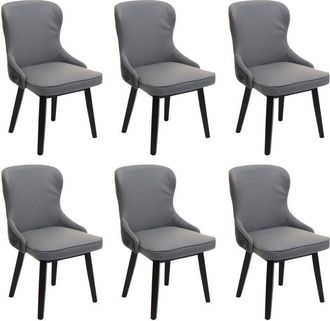 Hhg [NON UTILIZZATO] Set 6x sedie poltroncine sala pranzo HHG-713 86x53x53cm legno tessuto grigio scuro e chiaro
