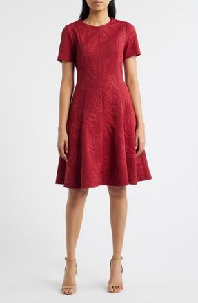 Julia Jordan Floral Jacquard Fit & Flare Dress in Burgundy at Nordstrom, Size 12